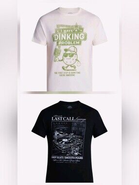 Lot of 2 Mens 2XL Graphic T-Shirts Pickleball Dinking & Last Call Lounge NWT